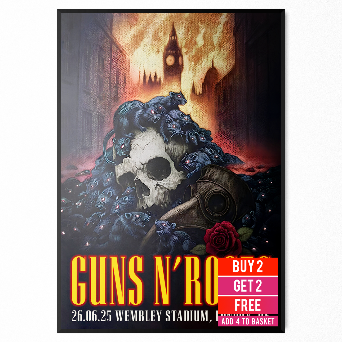 Guns N’ Roses UK Tour 26 June 2025 Poster Print For Guns N’ Roses Rock  Fans