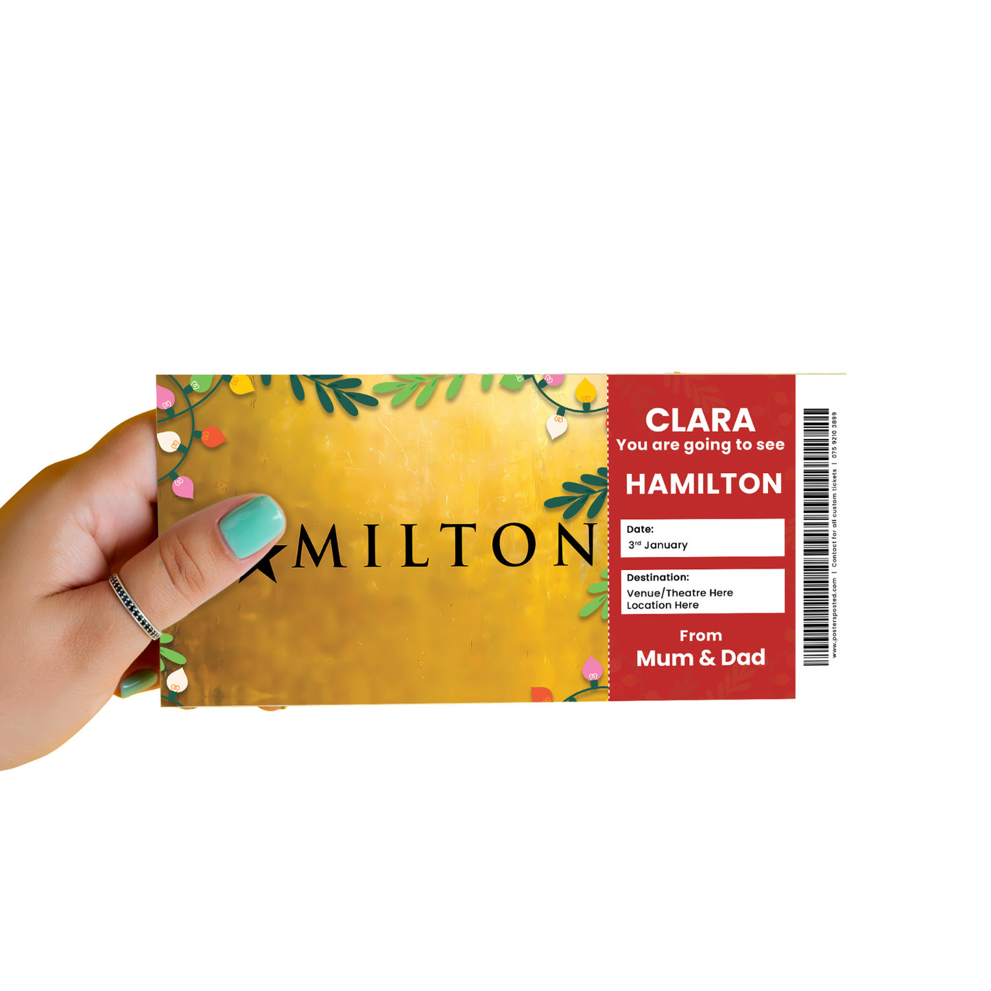 Hamilton Ticket Personalised Christmas Theatre Keepsake Ticket Xmas Gift Card
