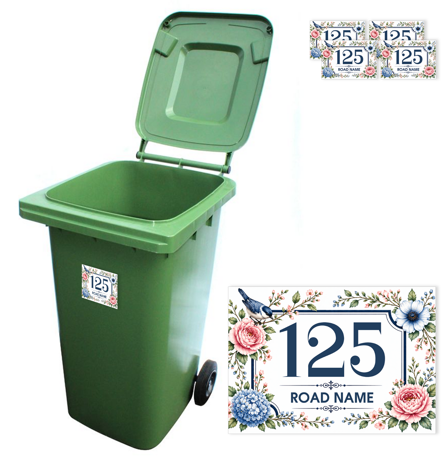 Wheelie Bin Stickers House Personalised Address Number for Dust Bins Vinyl Sign