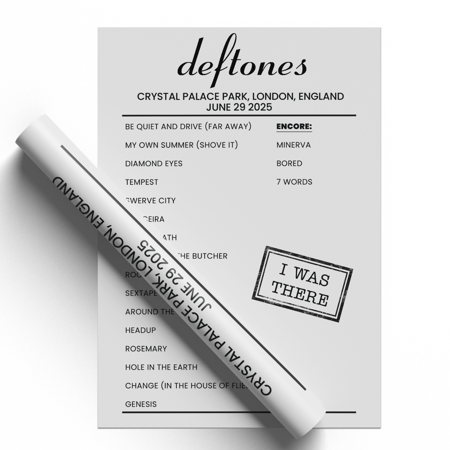 Deftones 2025 Crystal Palace Setlist Poster London UK Arena Tour A5 A4 A3