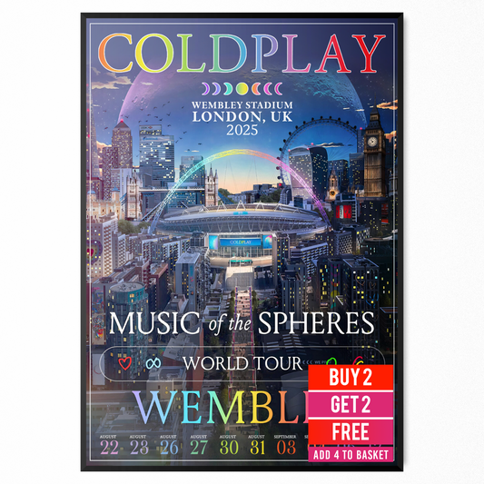 Coldplay Music Of The Spheres 2025 Poster Print Wembley Stadium London Tour