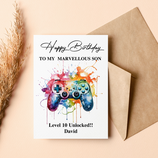Birthday Card Personalised Boys Gaming Son Grandson Brother Nephew Teenage Gamer
