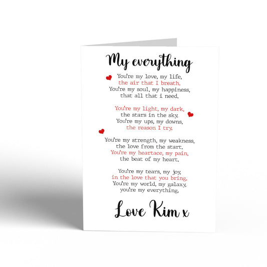 Anniversary Wedding Gift Card Personalised Love Poem Gift Card For Him Her Gift