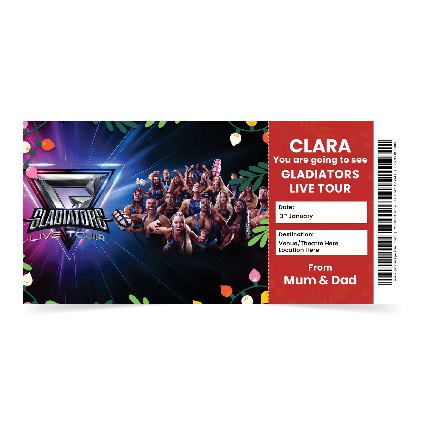 Gladiators Live Tour Mock Ticket Personalised Christmas Gift Reveal Novelty