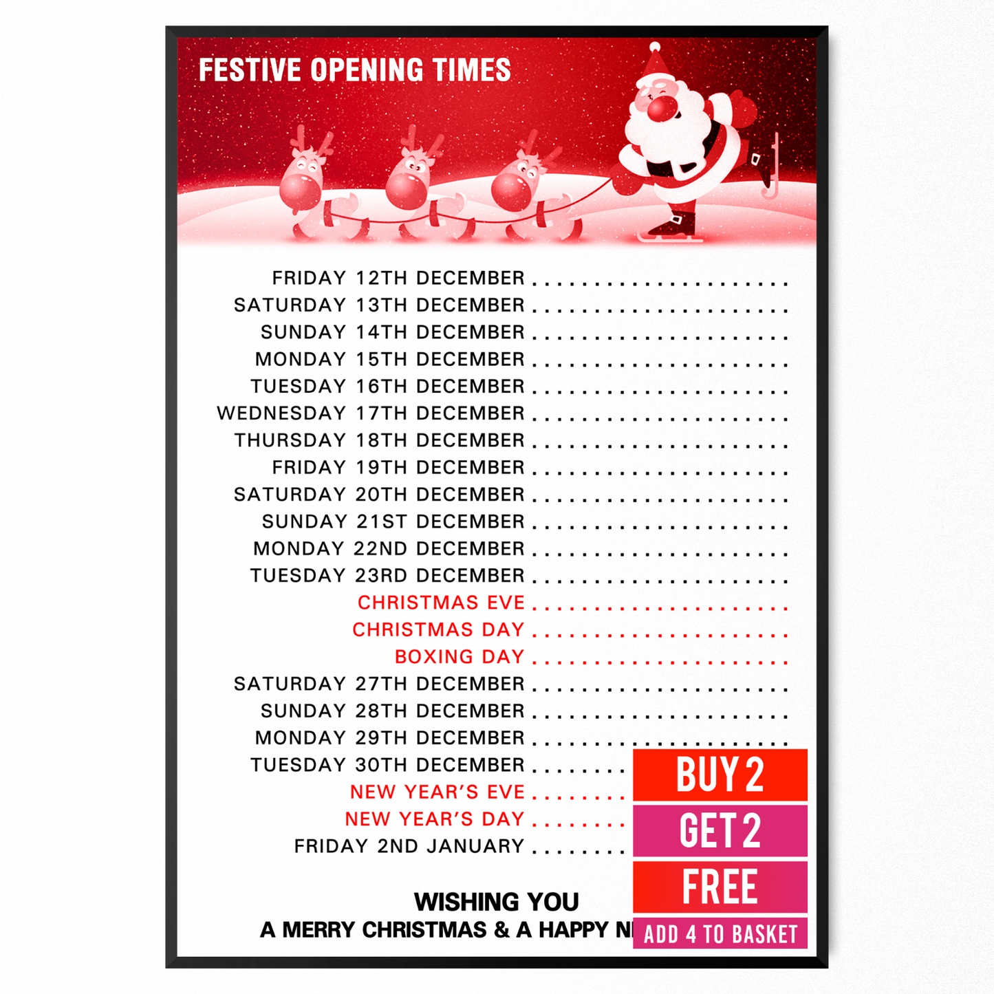 2025 Christmas Shop Opening Time Advertisement Hours And Time Xmas Poster A5-A3