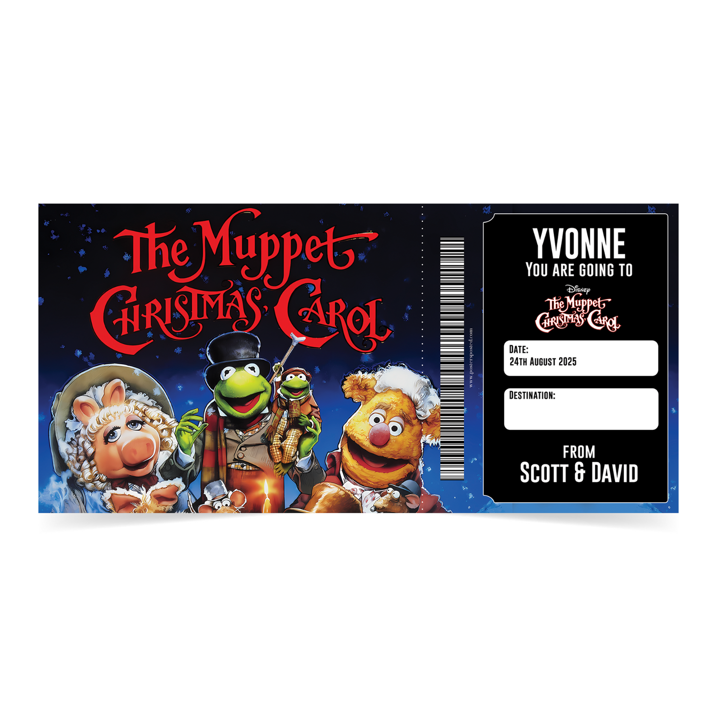 The Muppets Christmas Carol Musical Theatre Gift Ticket Personalised Ticket