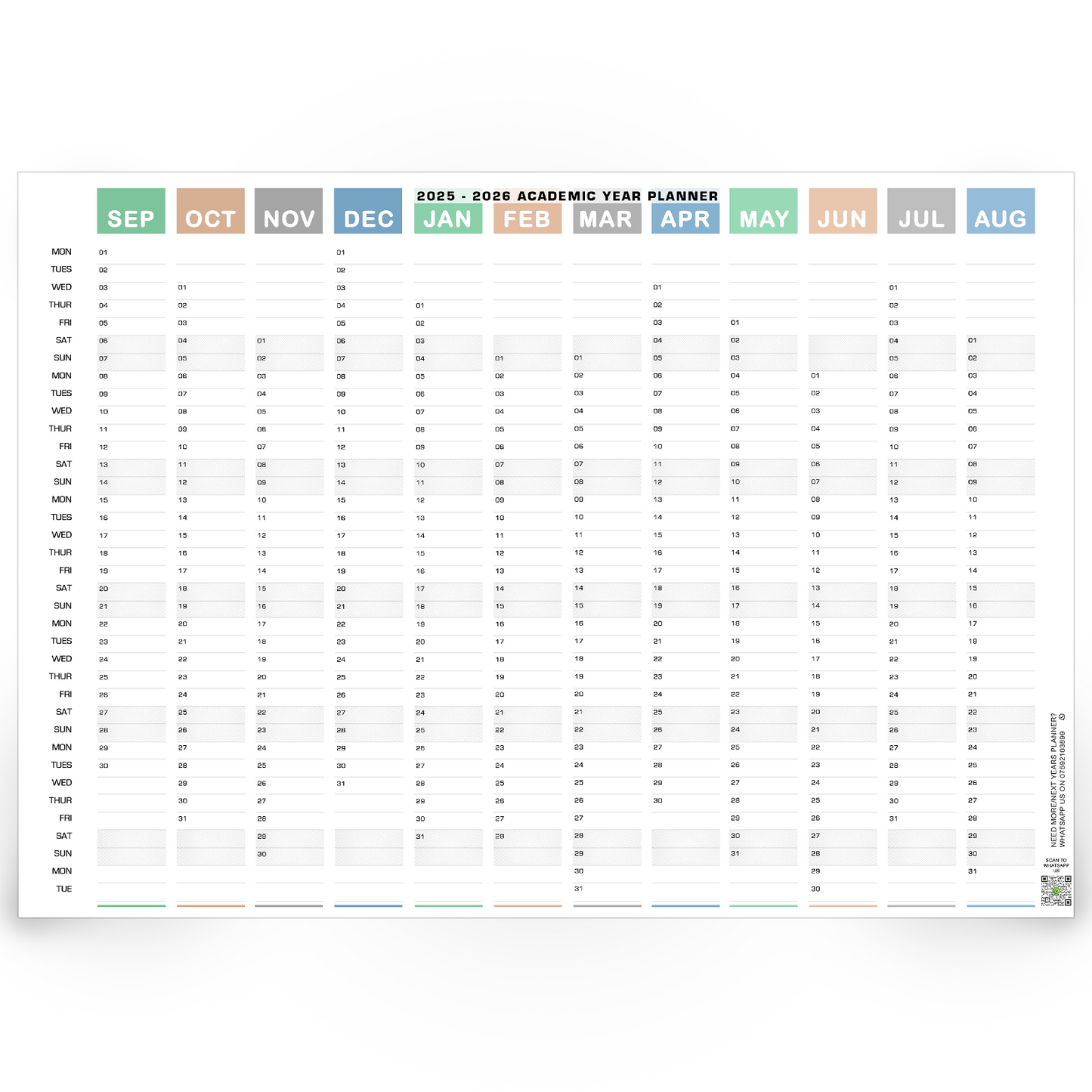2025 - 2026 Academic Wall Planner Mid Year Student Calendar Year Planner Print